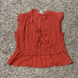 Time and Tru Rust Tie-Front Textured Peplum Top